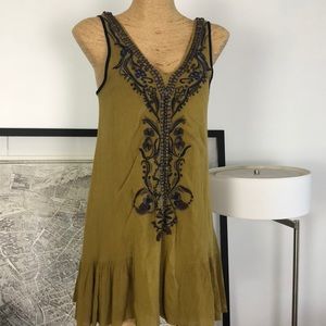 Free People Olive Green Embroidered Midi Dress